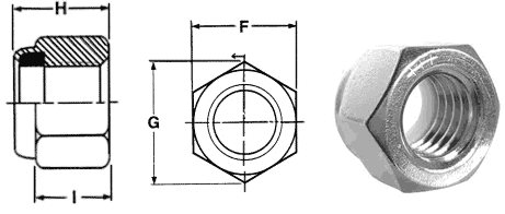 Dimensions of Nylon Insert Lock Nut - Nylock