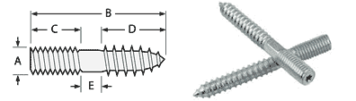 Plain Steel Hanger Bolt Dimensions