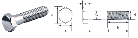 Stainless steel Hex Head Bolt Dimensions